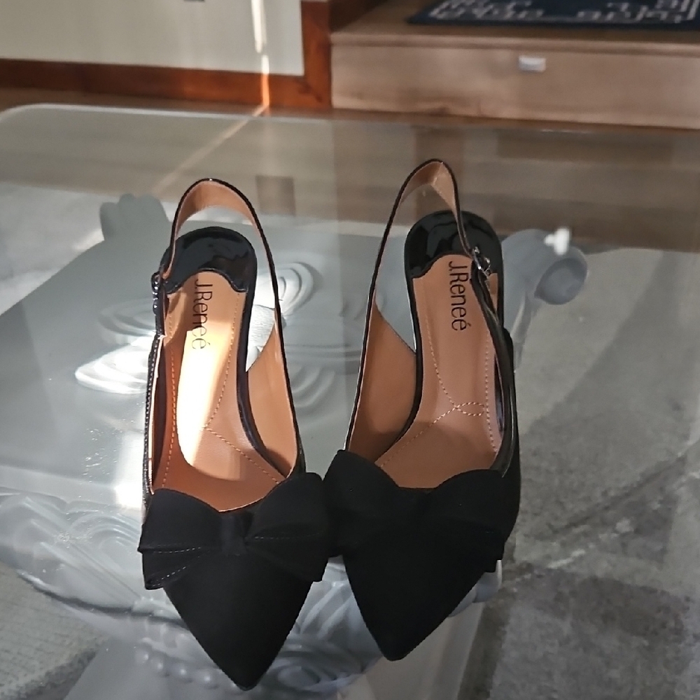 J.Renee Black Suede Slingback Heels